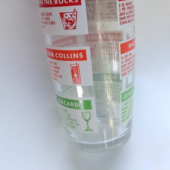 Mid-Century Cocktail Shaker Mixer By Hazel Atlas With 12 Recipes 1950's VTG 9" - Picture 12 of 14